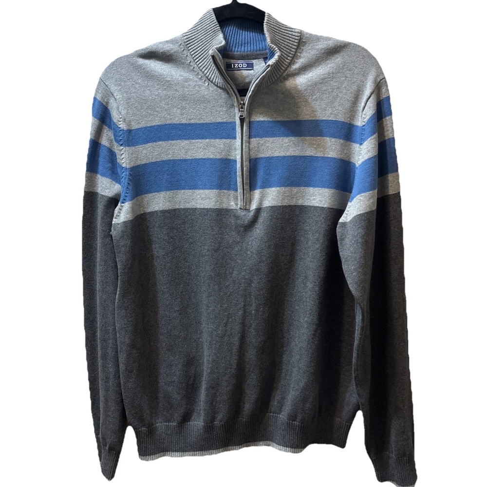 Izod Men's 1/4-zip Sweater in Gray and Blue